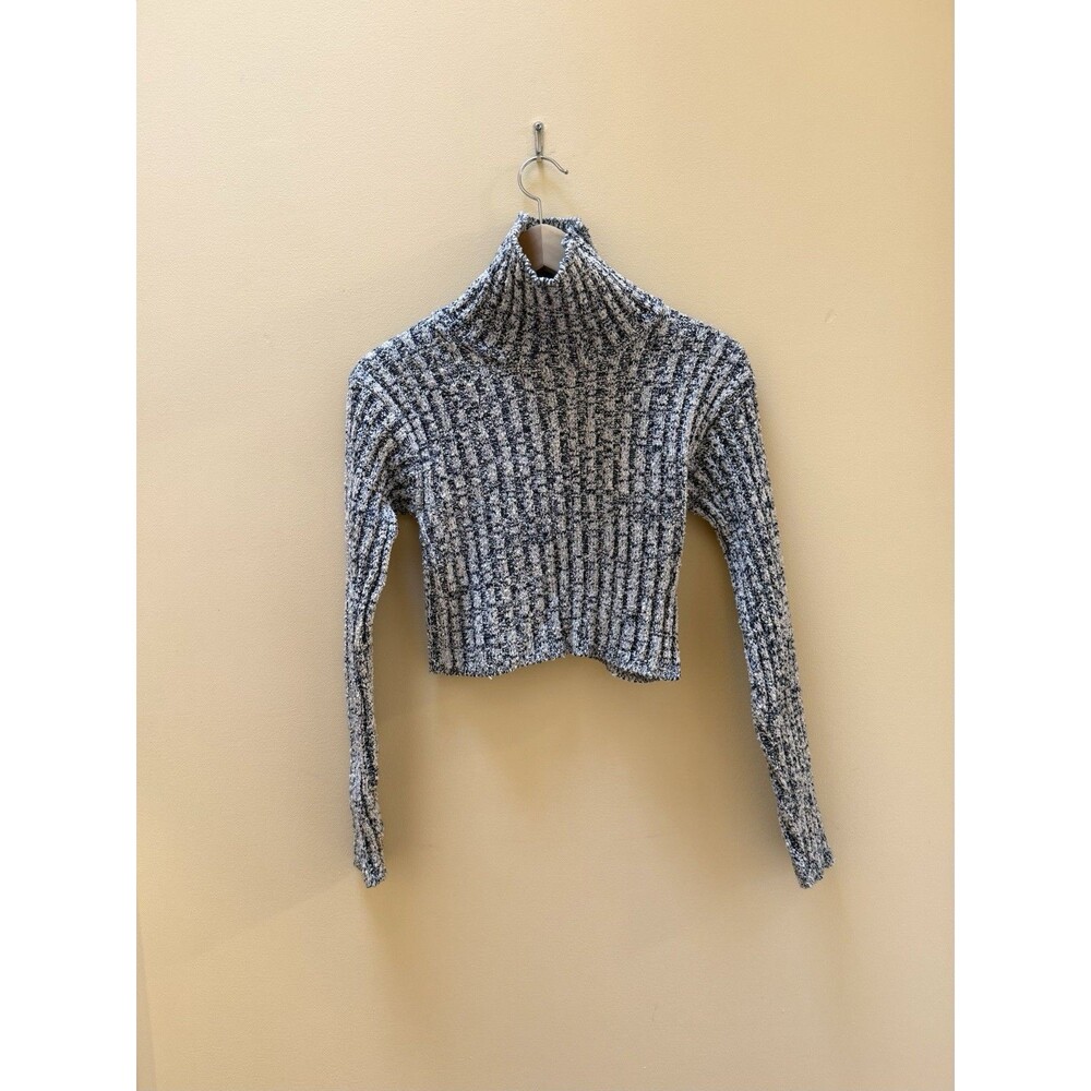 Morgan Sport Womens Small Crop Sweater Turtleneck Chunky Knit 90s Vintage Blue
